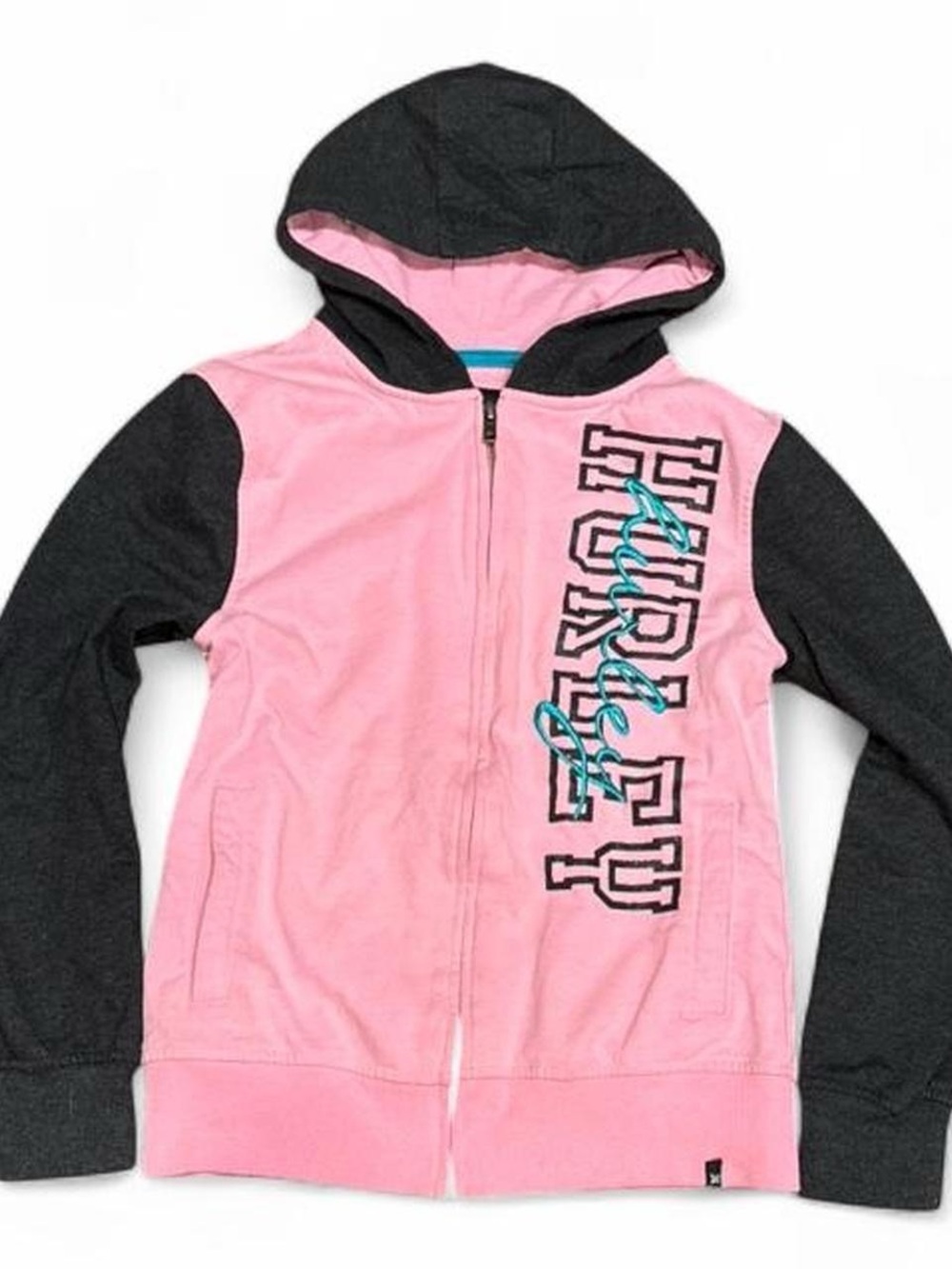 Y2K Hurley Graphic Colorblock Pink Black Hoodie